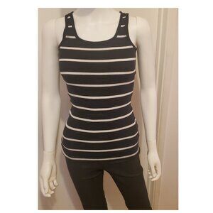 Small Black With White Stripes Sleeveless Tank Top